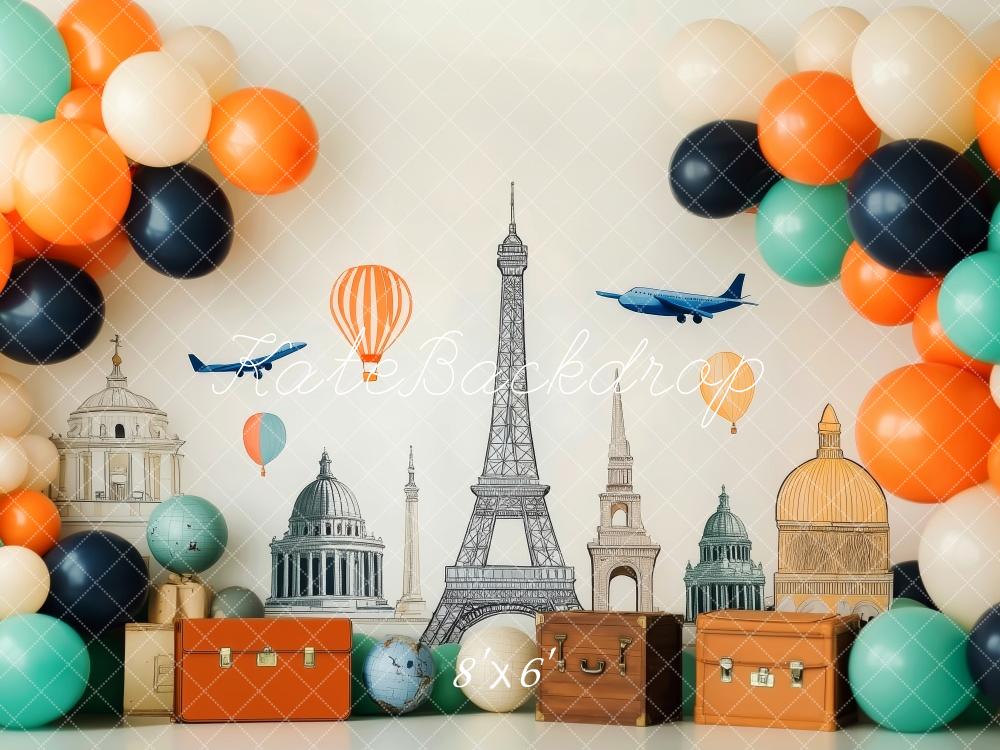 Fondo de globos y esferas alrededor del mundo diseñado por Patty Roberts