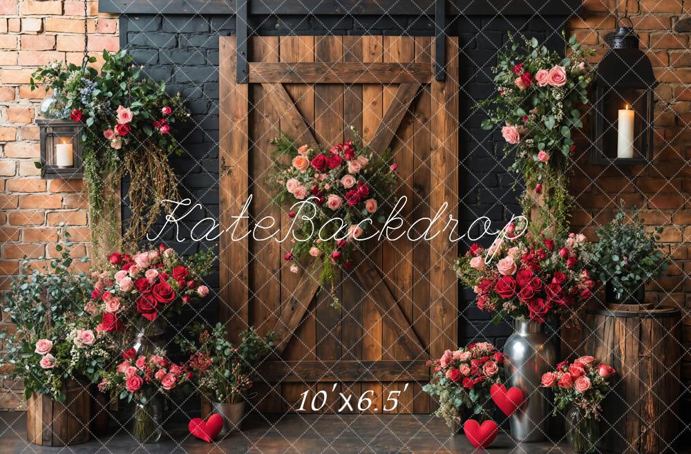 Kate Spring Floral Rustic Wood Door Backdrop Designed by Emetselch