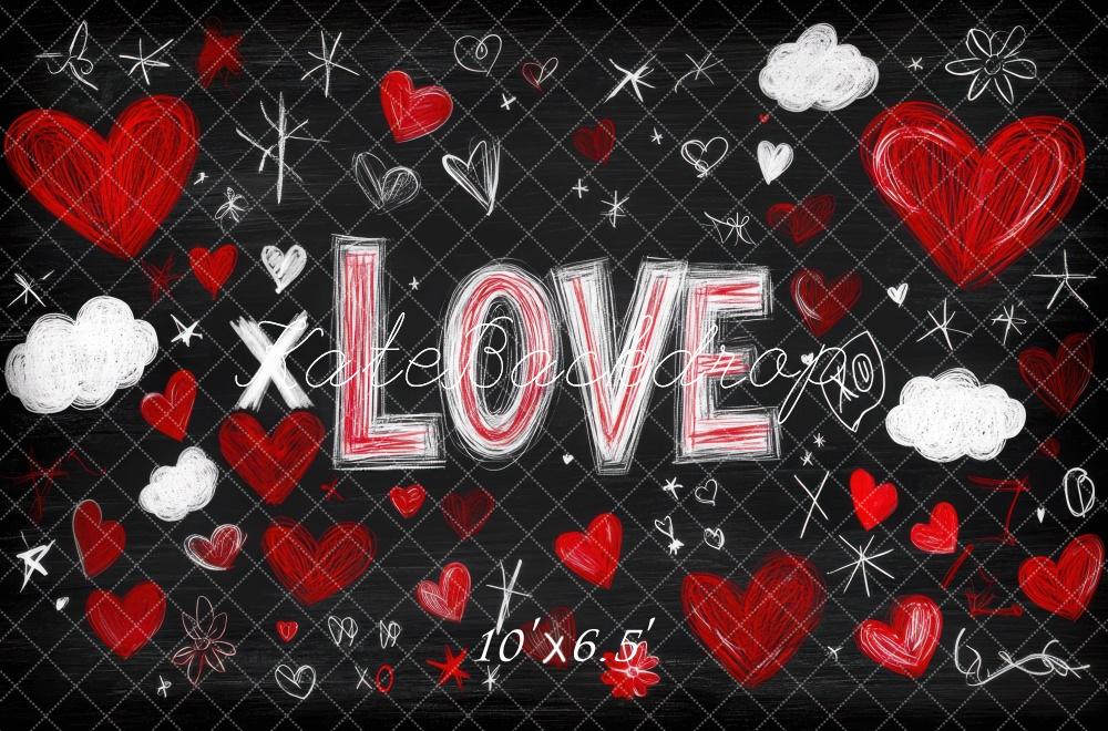 Kate Valentine Love Hearts Chalkboard Backdrop Designed by Mini MakeBelieve