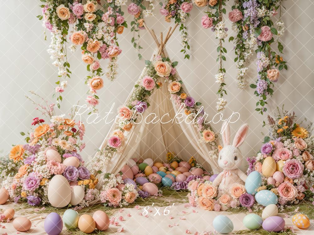 Lightning Deal #5 Kate Easter Bunny Floral Tent Colorful Backdrop Designed by Emetselch