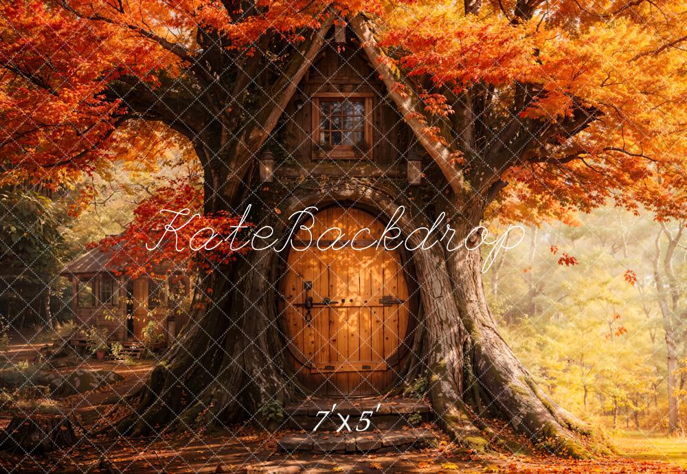 Kate Fall Maple Leaves Treehouse Forest Backdrop Designed by Emetselch