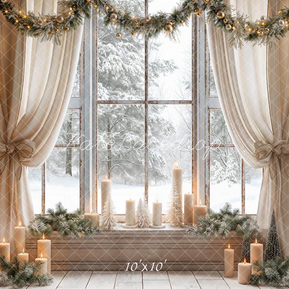 Kate Christmas White Curtain Framed Window Backdrop Designed by Emetselch