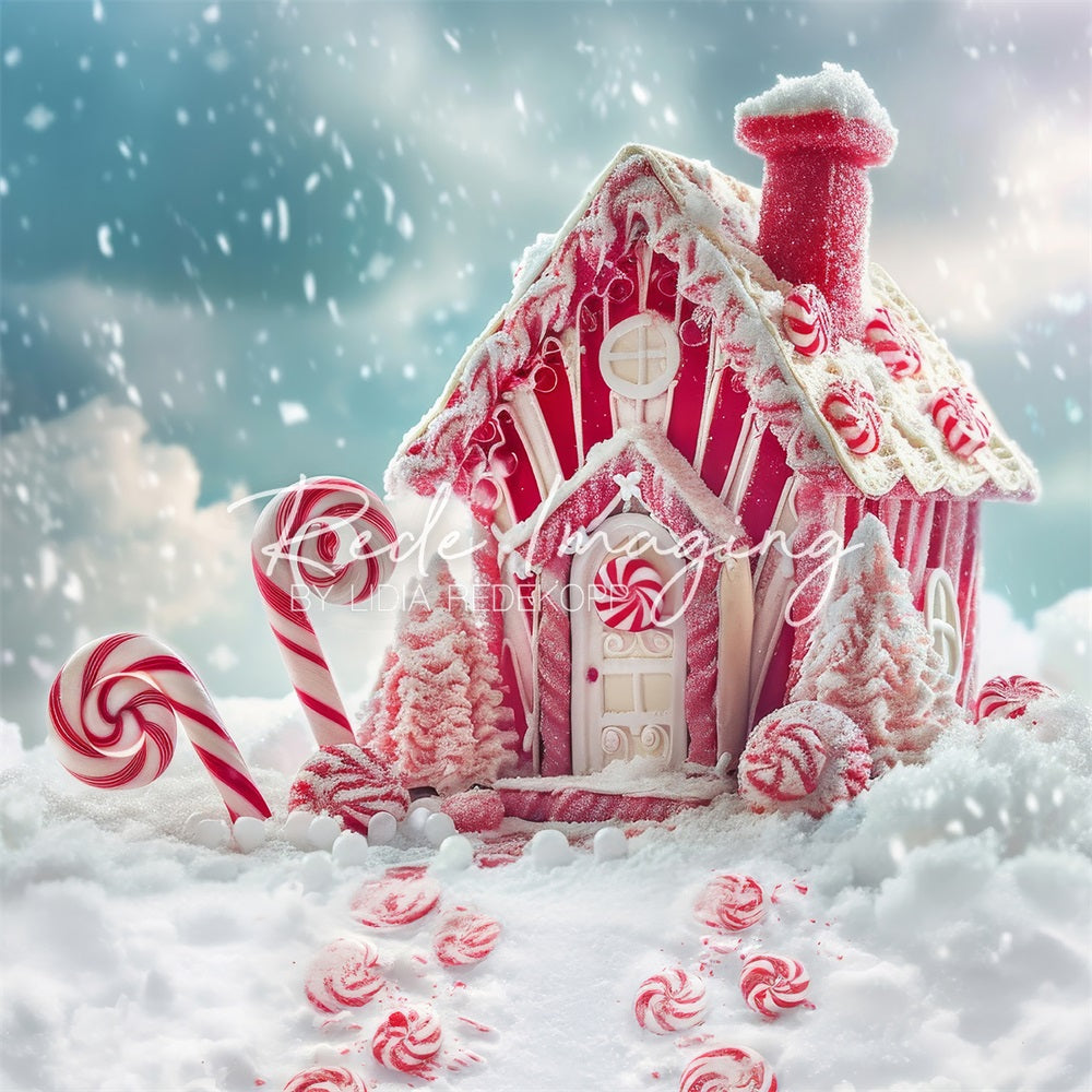 Winter Rode Fantasie Snoep Hut Foto Achtergrond Designed by Lidia Redekopp