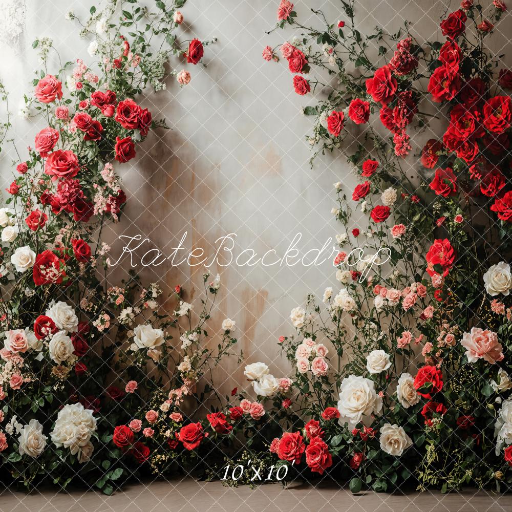 Kate Romantic Floral Roses White Wall Backdrop Designed by Emetselch