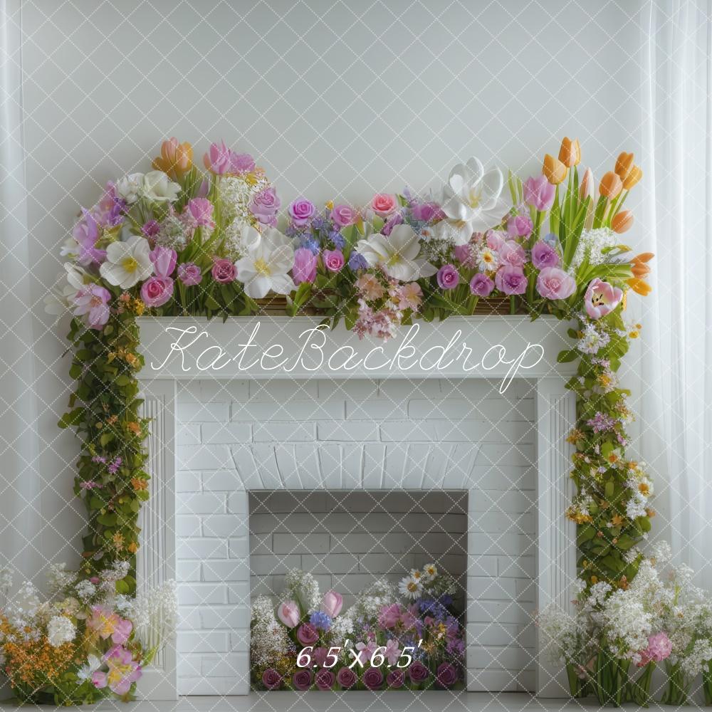 Kate Spring Flower Arch Fireplace Backdrop Designed by Mini MakeBelieve