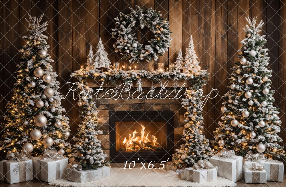 Christmas Tree Fireplace Wood Wall Foto Achtergrond Designed by Emetselch