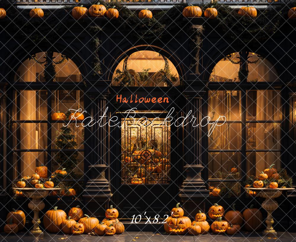 Pumpkin Halloween Dark Retro Store Backdrop Designed by Emetselch