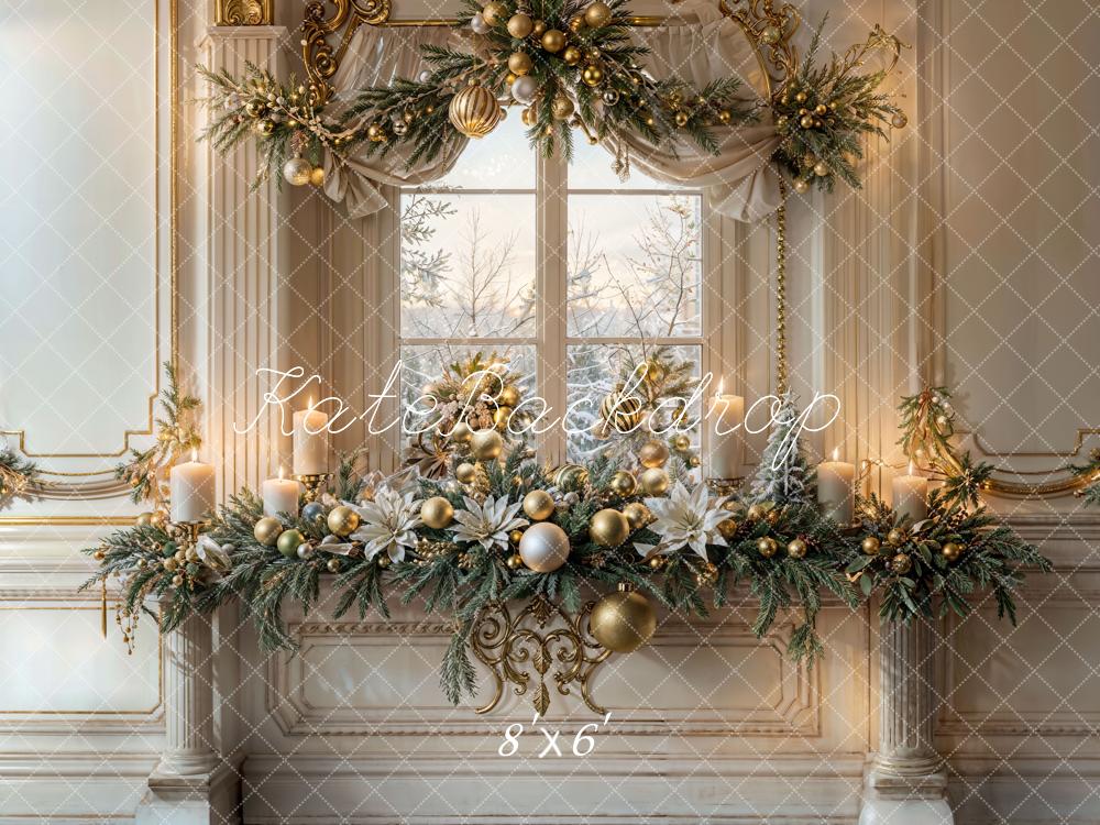 Kate Christmas Vintage White Arched Window Backdrop Designed by Emetselch