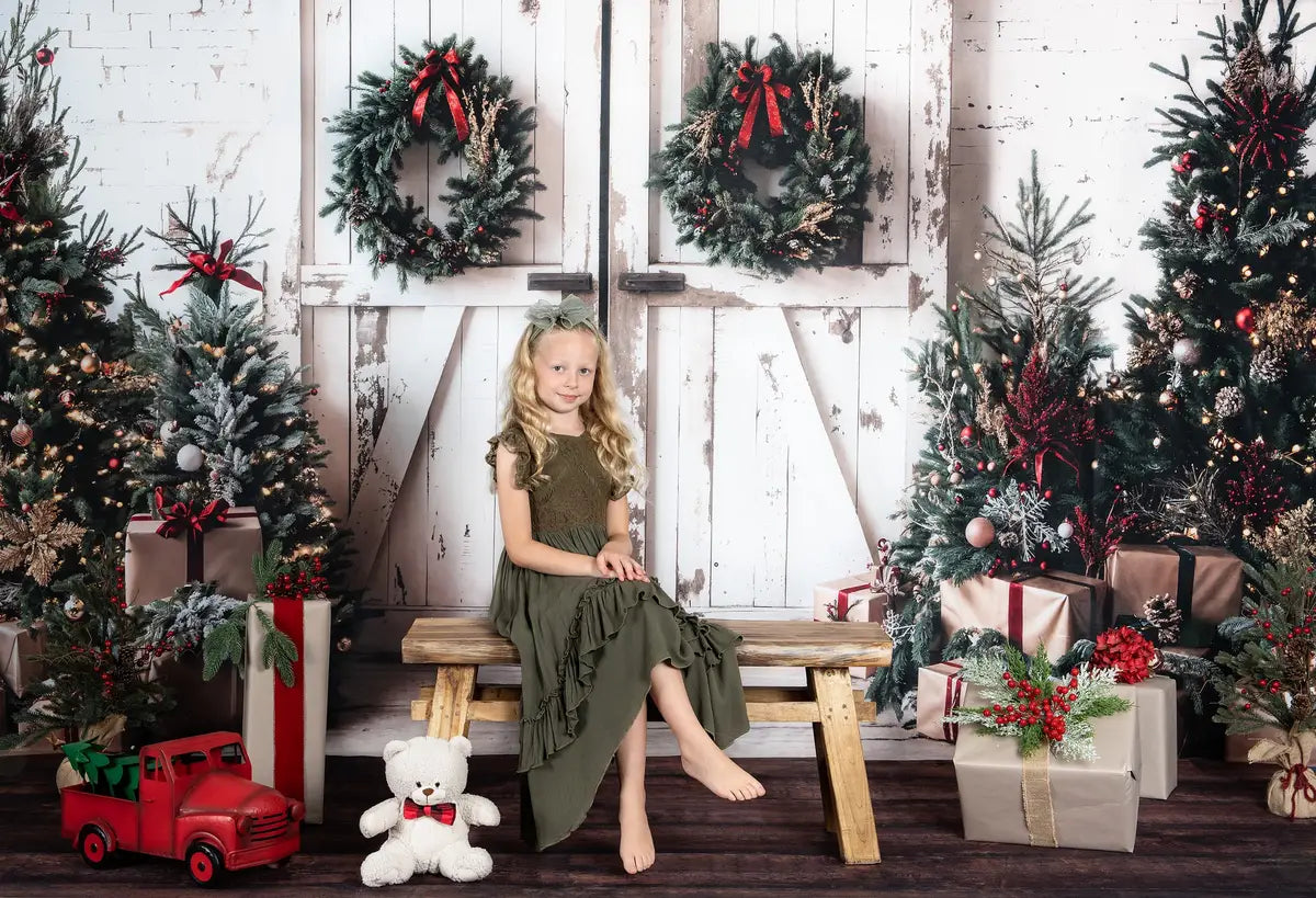 Kate Christmas White Shabby Barn Door Backdrop Designed by Emetselch