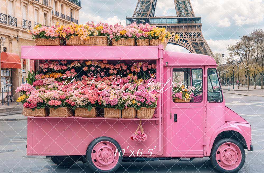 Kate Spring Pink Flower Truck Eiffel Backdrop Designed by Emetselch