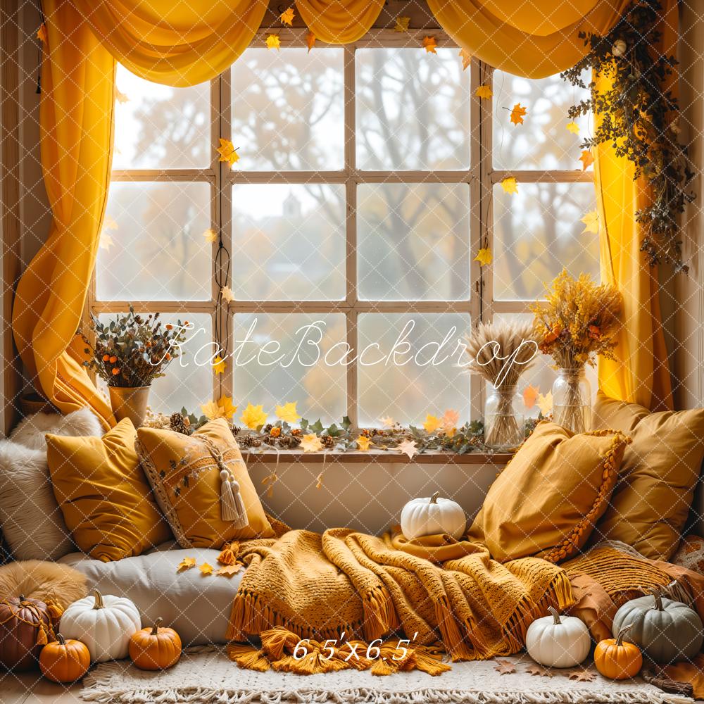 Kate Fall Boho Pumpkin Orange Curtain Frame Window Backdrop Designed by Emetselch