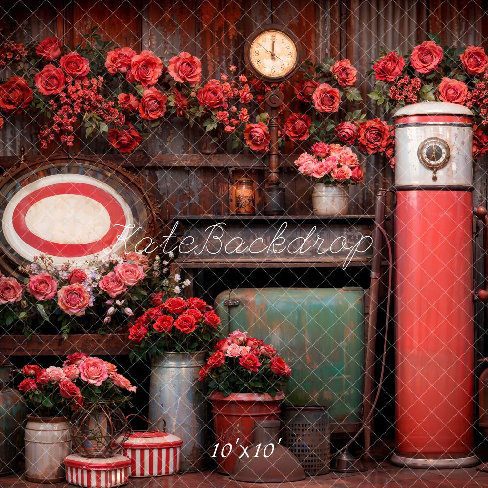 Kate Vintage Floral Gas Pump Clock Backdrop Designed by Emetselch