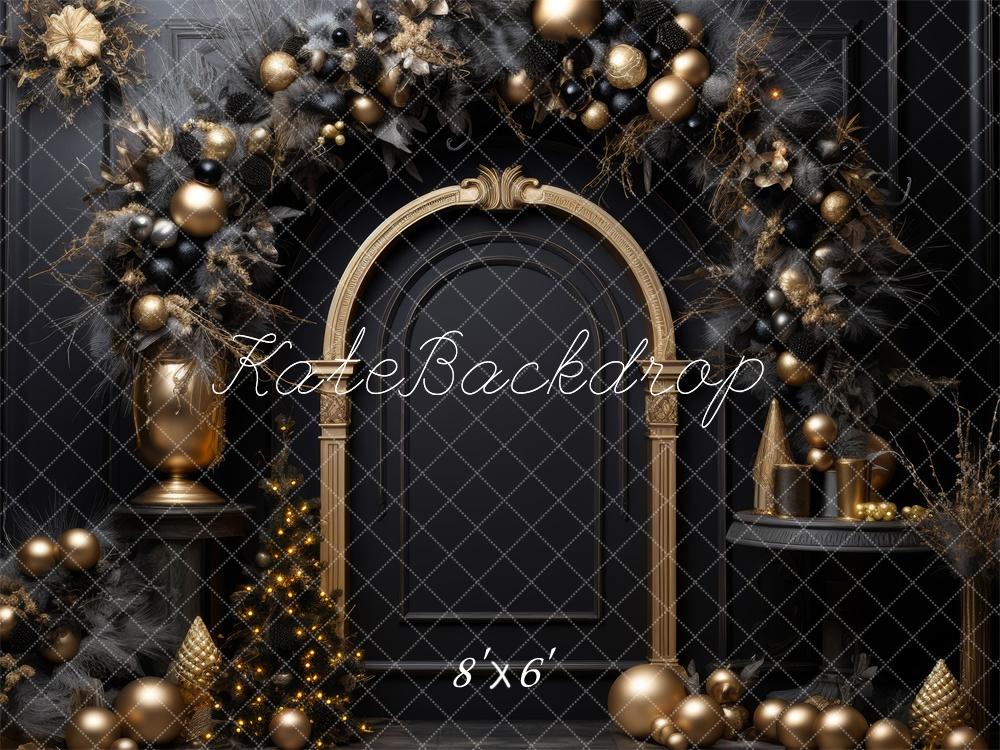 Kate Christmas Black Golden Arch Tree Backdrop Designed by Lidia Redekopp