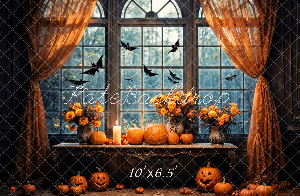 Halloween Indoor Pumpkin Flower Arched Window Backdrop Designed by Emetselch