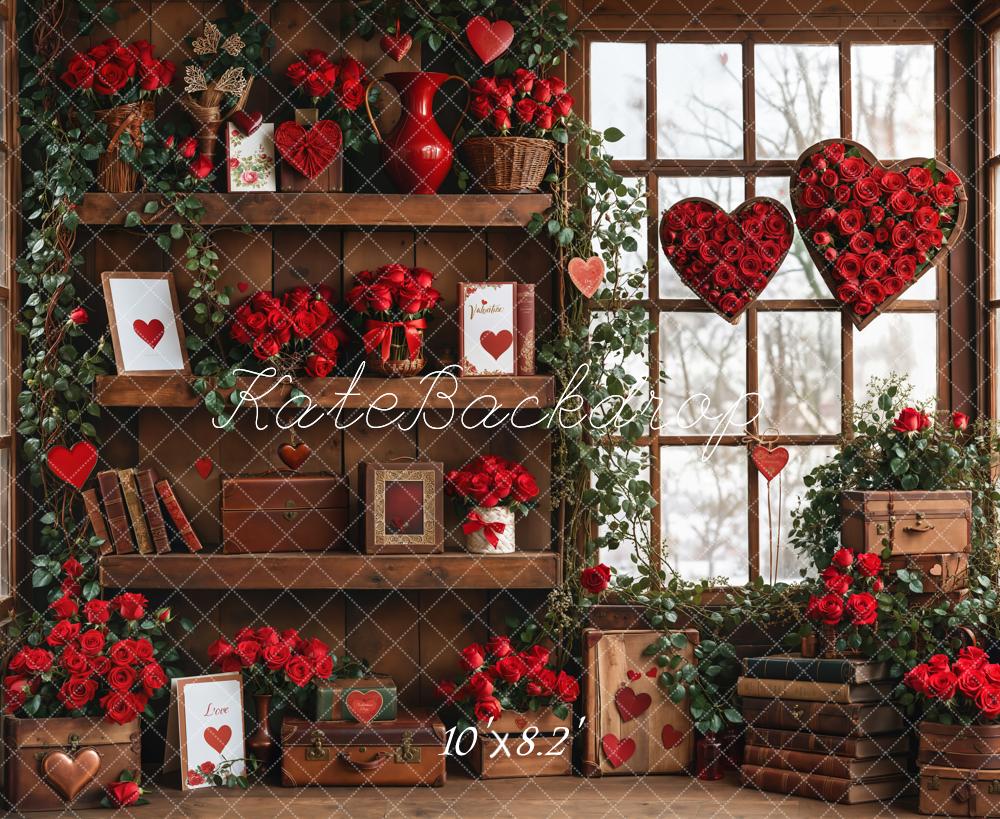 Kate Valentine Roses Wood Shelf Window Backdrop Designed by Emetselch