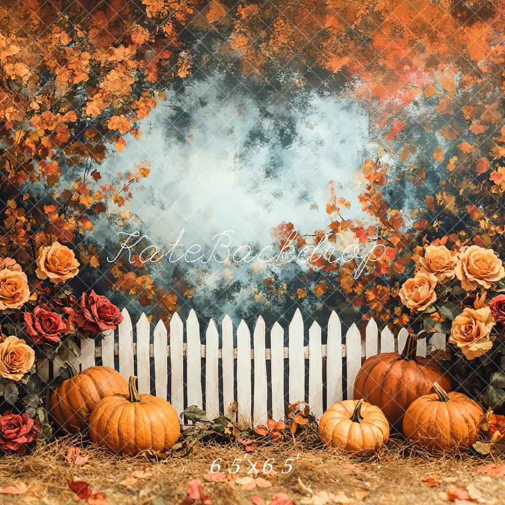 Fall Pumpkin Rose Garden Fence Foto Achtergrond Designed by Emetselch