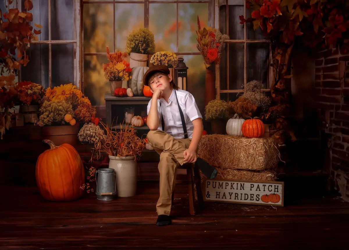 Kate Autumn Fresh Pumpkin Wood Window Backdrop Designed by Chain Photography