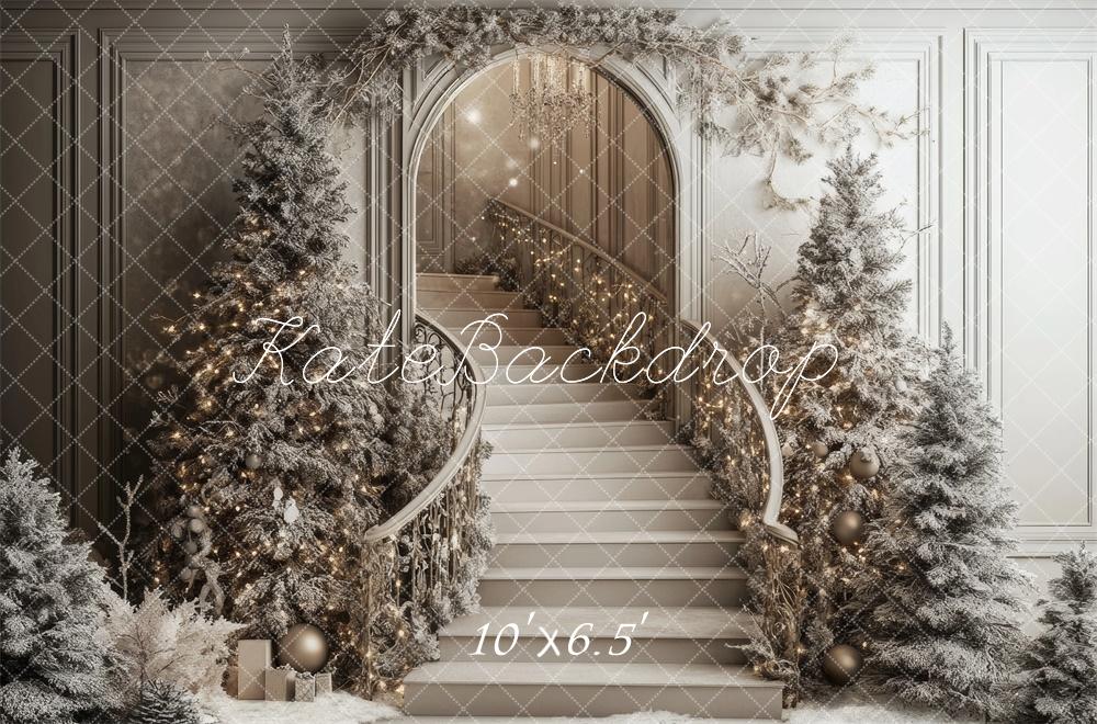 Kate Christmas Cascading Stairs Snowy Backdrop Designed by Lidia Redekopp