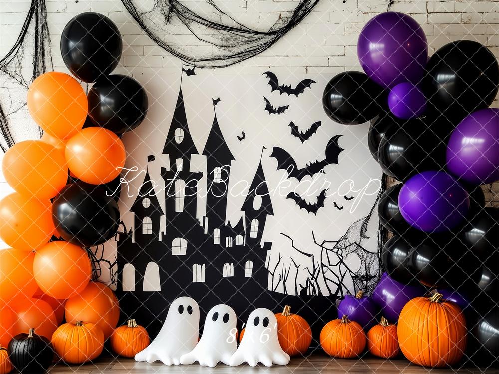 Kate Halloween Castle Ghosts Spider Web Backdrop Designed by Patty Roberts