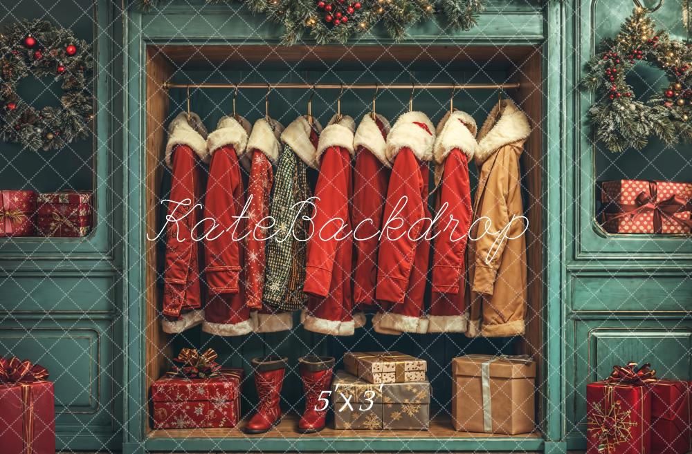 Christmas Santa Coats Blue Closet Backdrop Designed by Emetselch