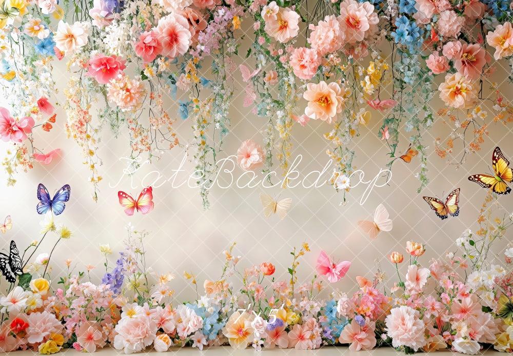 Kate Spring Floral Butterfly White Wall Backdrop Designed by Patty Roberts