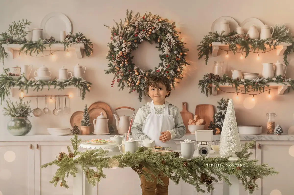 Kate Christmas Kitchen White Cabinets with Led Light Strip Backdrop Designed by Emetselch