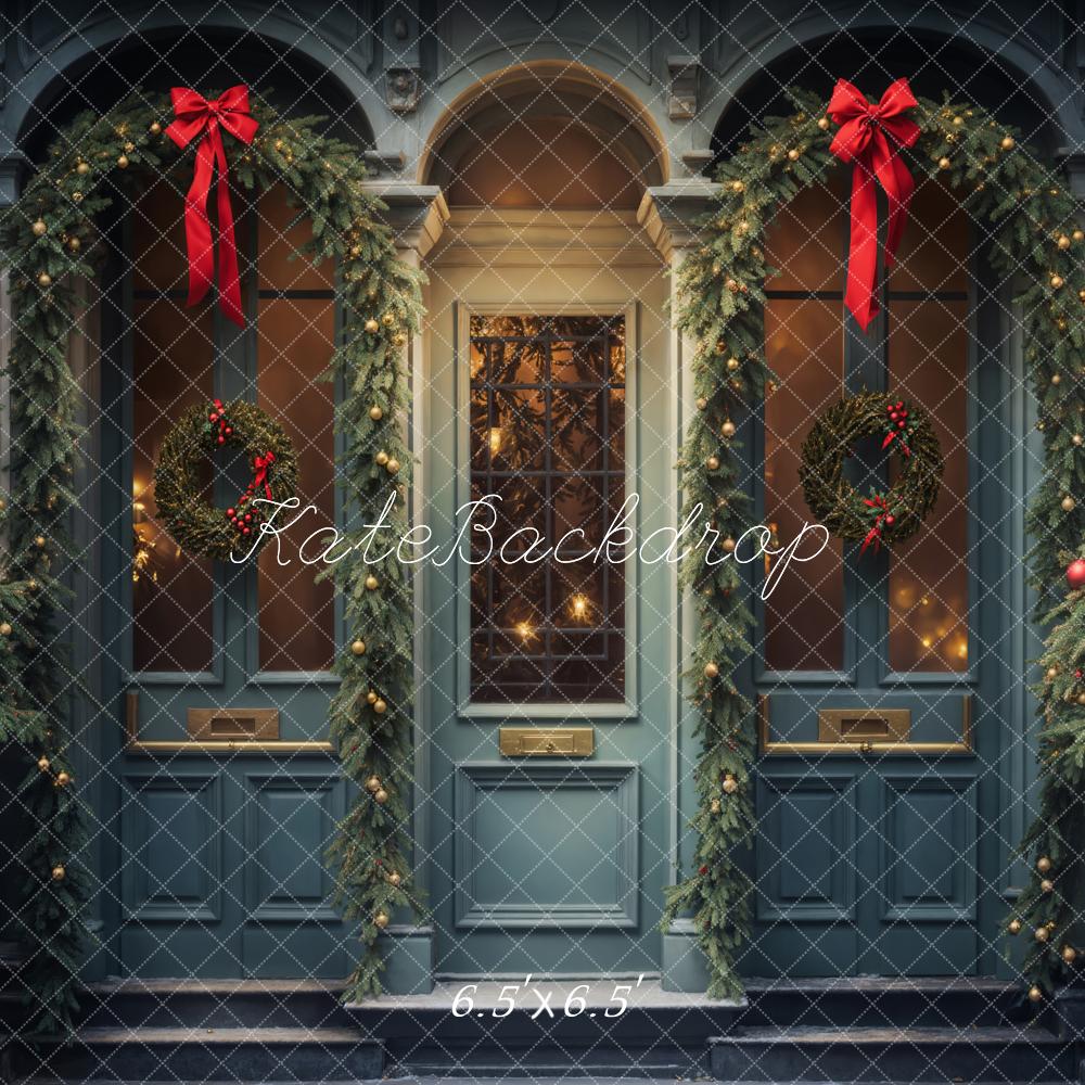 Kate Christmas Vintage Blue Arched Window Store Backdrop Designed by Emetselch