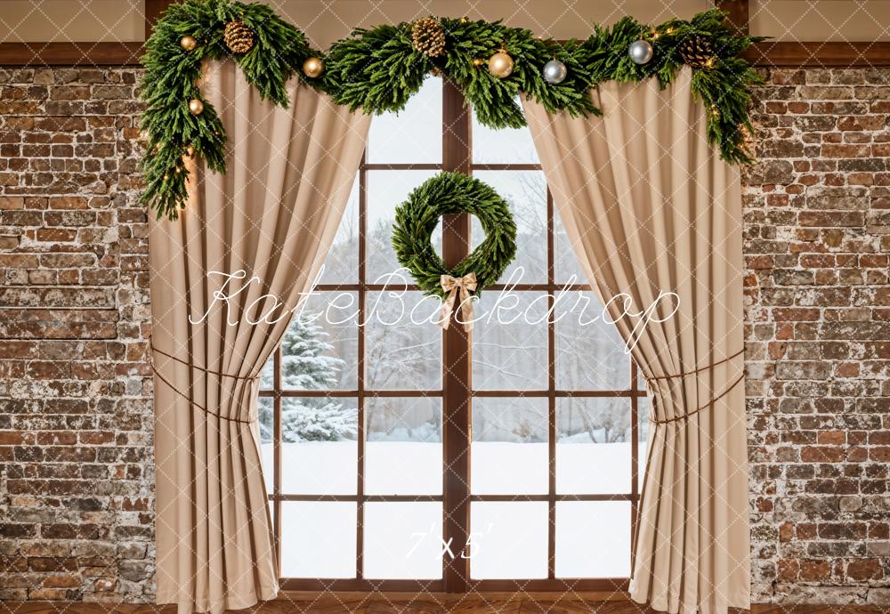 Kate Christmas Garland Window Brick Wall Backdrop Designed by Emetselch