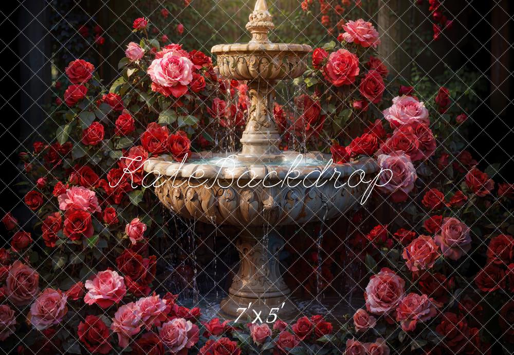 Kate Valentine's Day Fountain Roses Garden Backdrop Designed by Emetselch