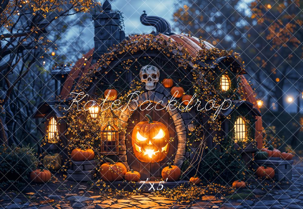 Kate Halloween Dark Forest Magical Pumpkin House Backdrop Designed by Emetselch