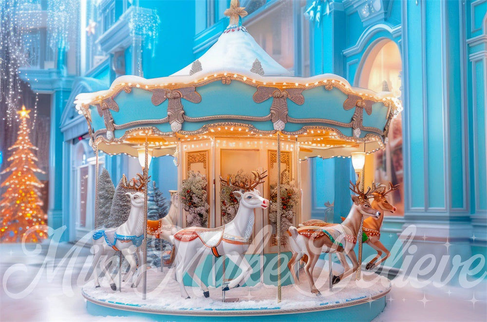 Kate Christmas Fantasy Heaven Carousel Street Backdrop Designed by Mini MakeBelieve