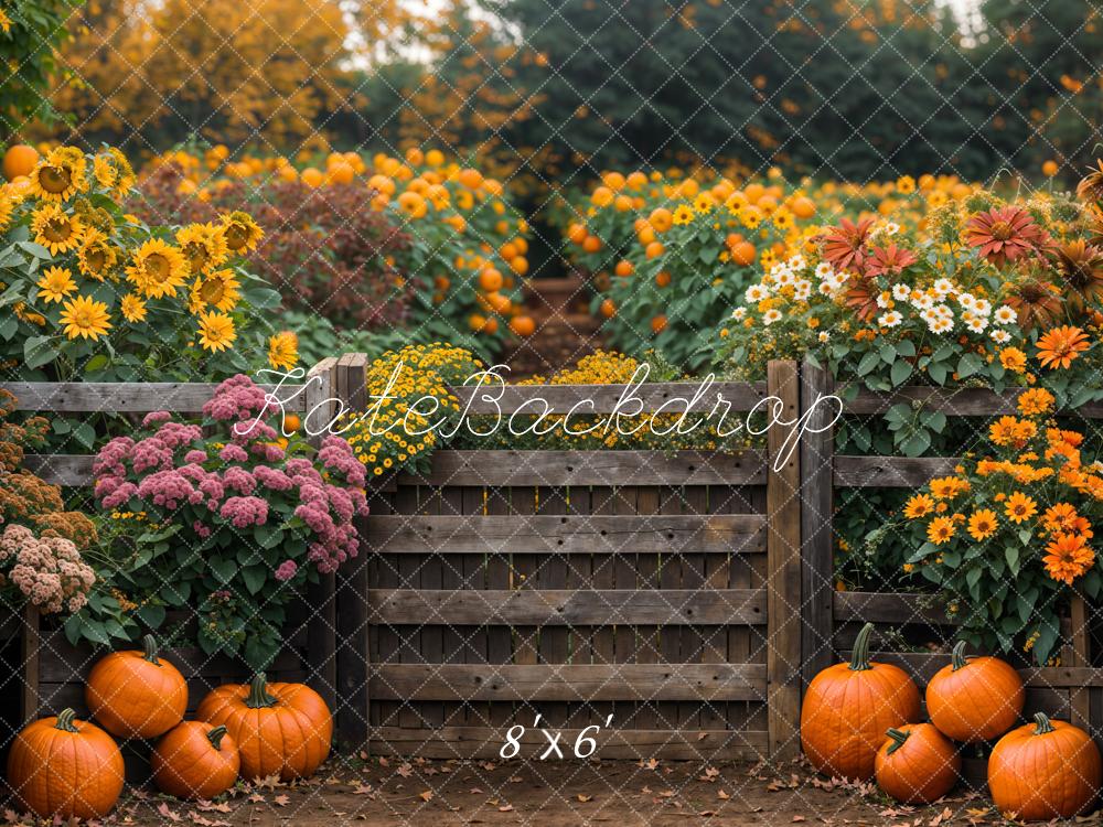 Kate Fall Field Sunflower Wooden Fence Backdrop Designed by Emetselch