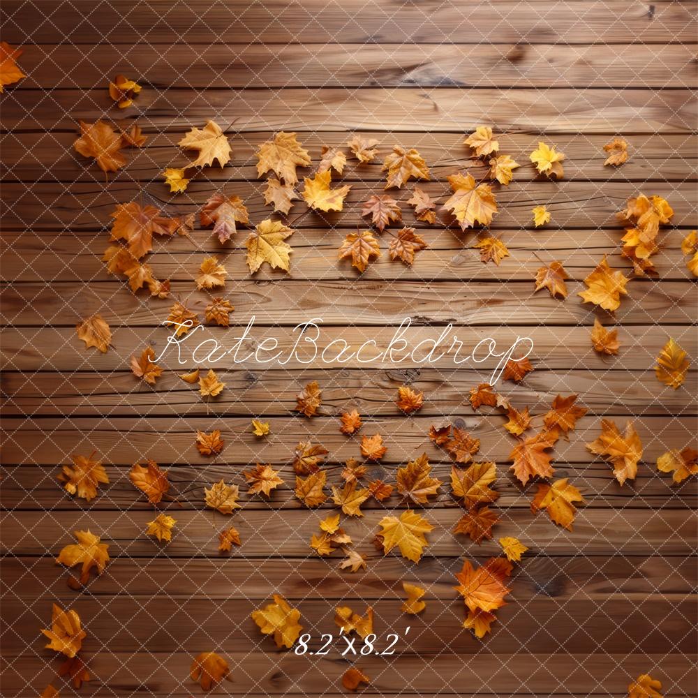 Kate Fall Fallen Leaves Wooden Floor Backdrop Designed by Mini MakeBelieve