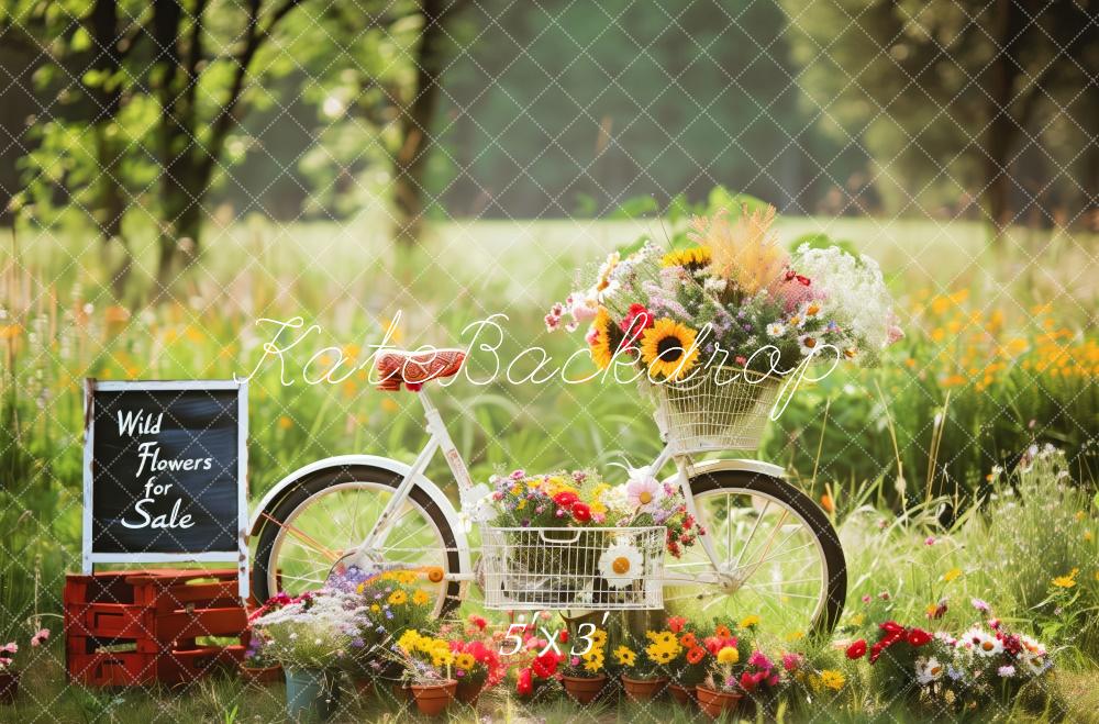 Kate Bicycle With Wild Flowers In A Sunny Meadow Backdrop Designed by Patty Robert