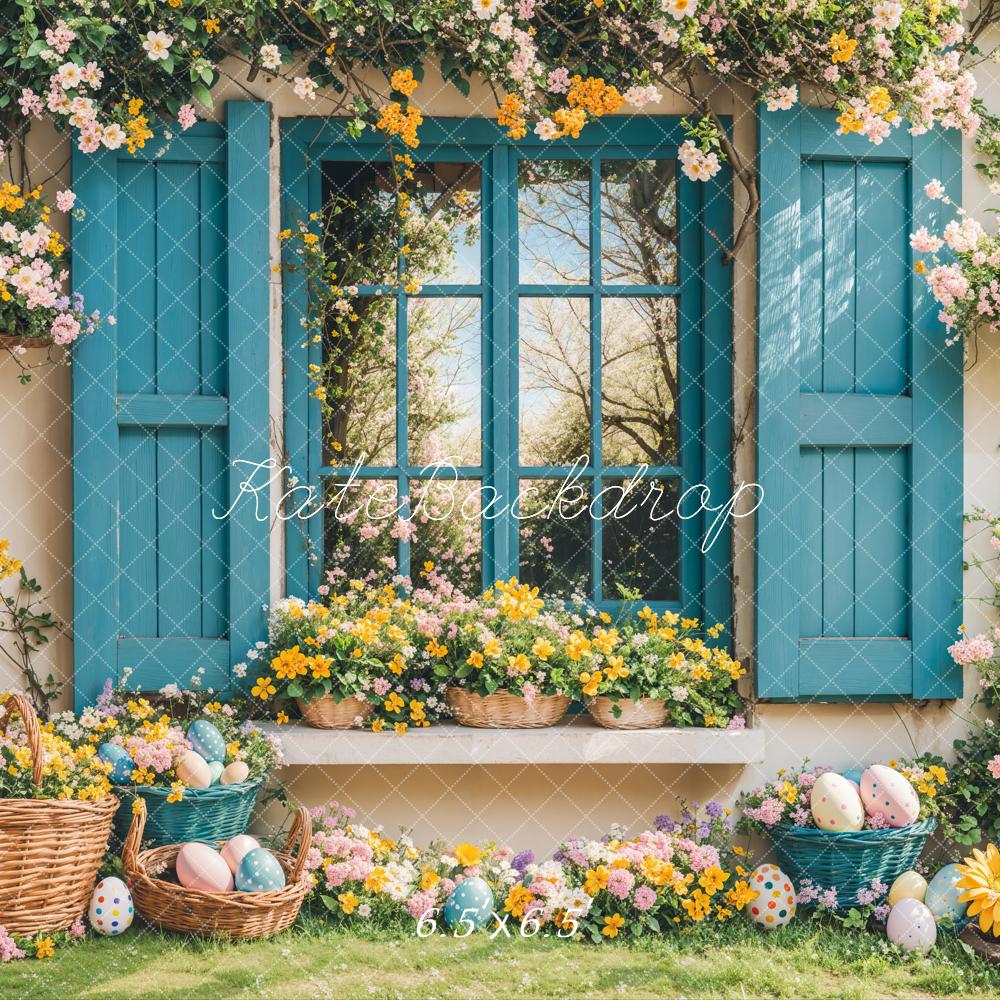 Kate Easter Bunny Floral Blue Window Backdrop Designed by Emetselch