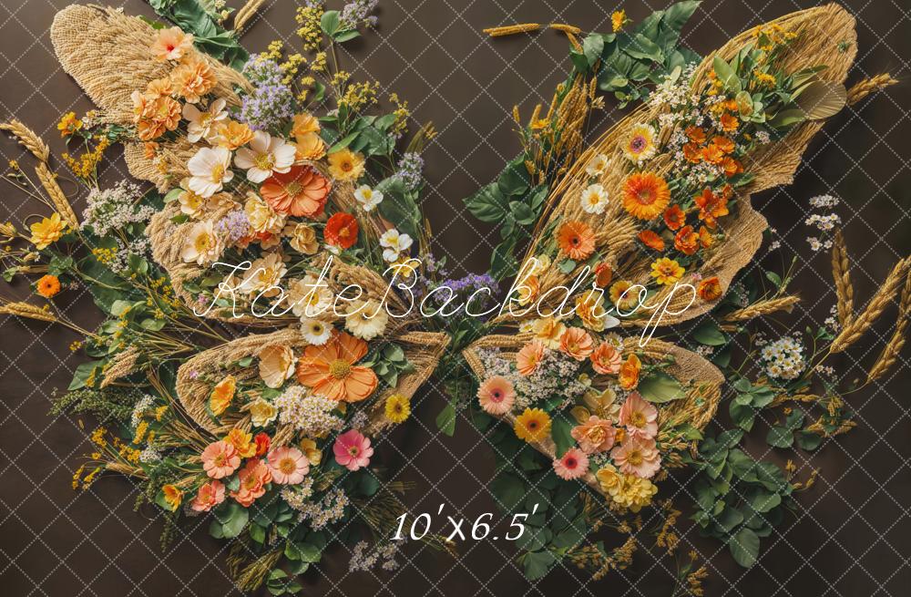 Kate Newborn Floral Butterfly Wings Floor Backdrop Designed by Emetselch