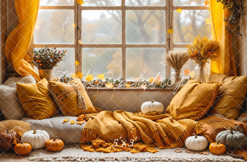 Kate Fall Boho Pumpkin Orange Curtain Frame Window Backdrop Designed by Emetselch