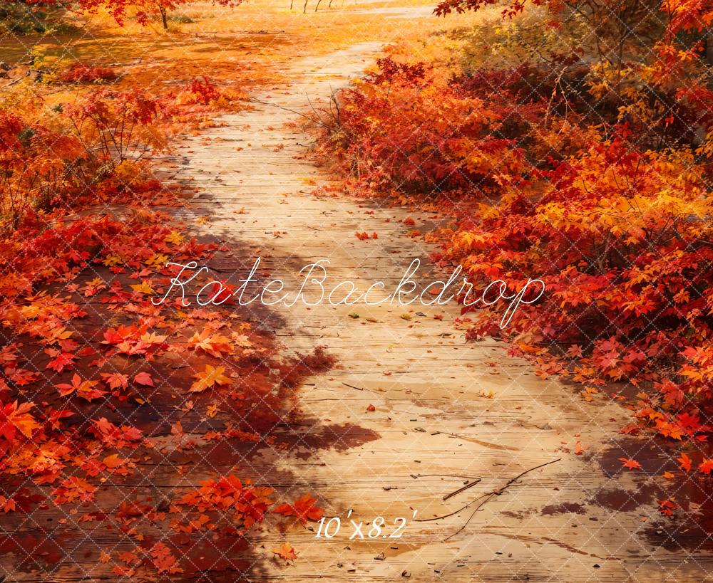 Kate Fall Red Fallen Maple Leaves Path Floor Backdrop Designed by Kate Image