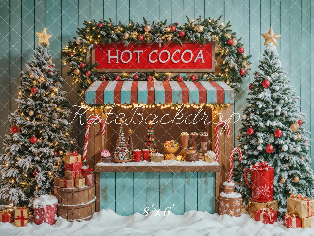 TEST Kate Christmas Tree Hot Cocoa Stand Blue Backdrop Designed by Emetselch