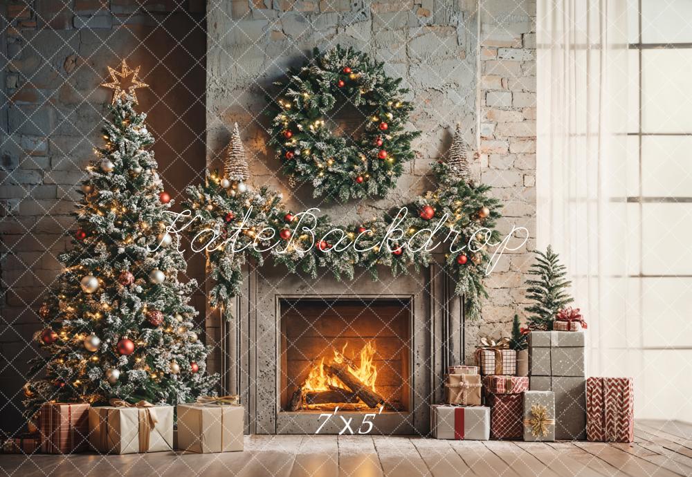 Kate Christmas Tree Fireplace Wreath Backdrop Designed by Emetselch