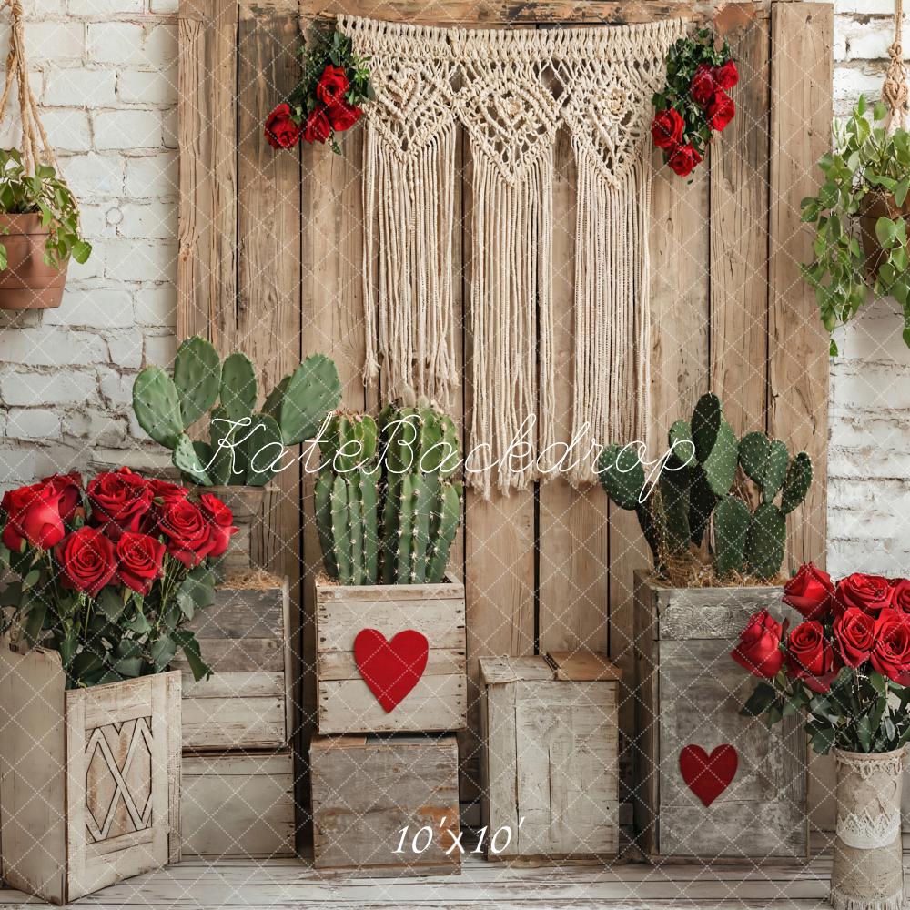 TEST Kate Valentine Boho Floral Cactus Rustic Backdrop Designed by Emetselch