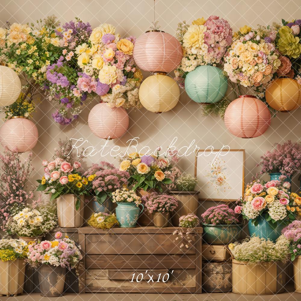 Spring Floral Lanterns Vintage Foto Achtergrond Designed by Emetselch