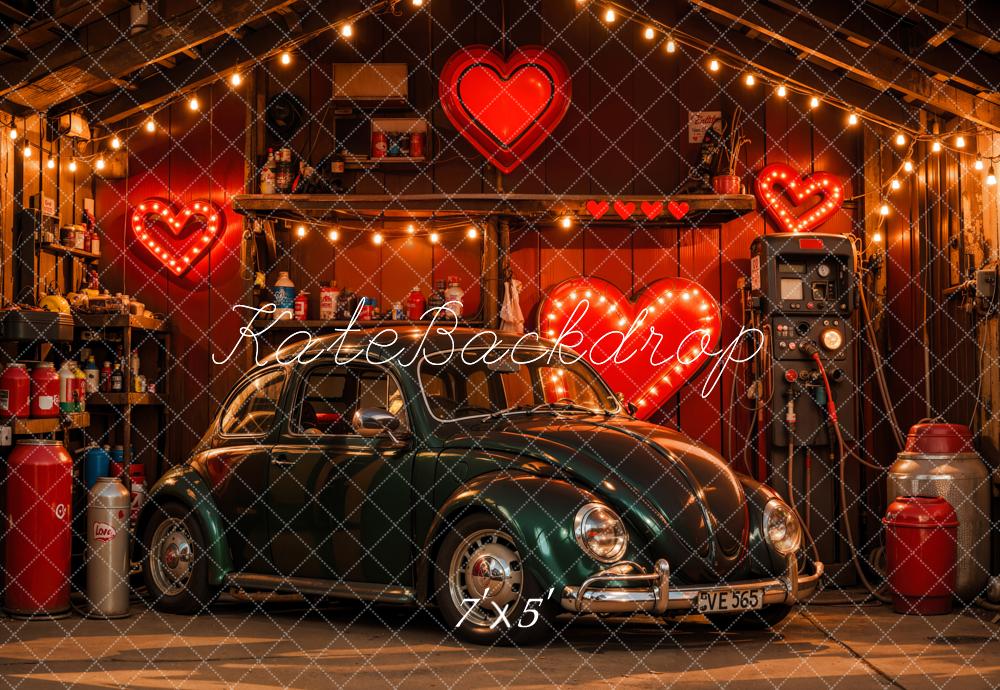 Kate Valentine Retro Car Heart Garage Backdrop Designed by Emetselch