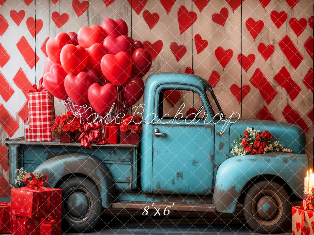 Lightning Deal #1 Kate Valentine's Blue Truck Heart Balloon Backdrop Designed by Emetselch