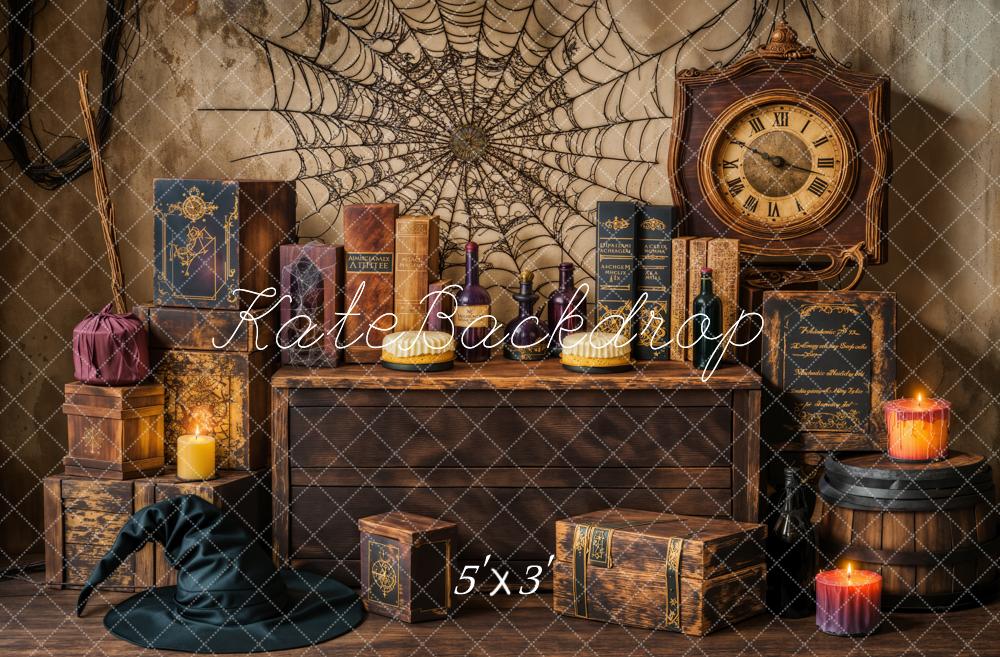 Kate Halloween Witch Spider Web Retro Clock Backdrop Designed by Emetselch