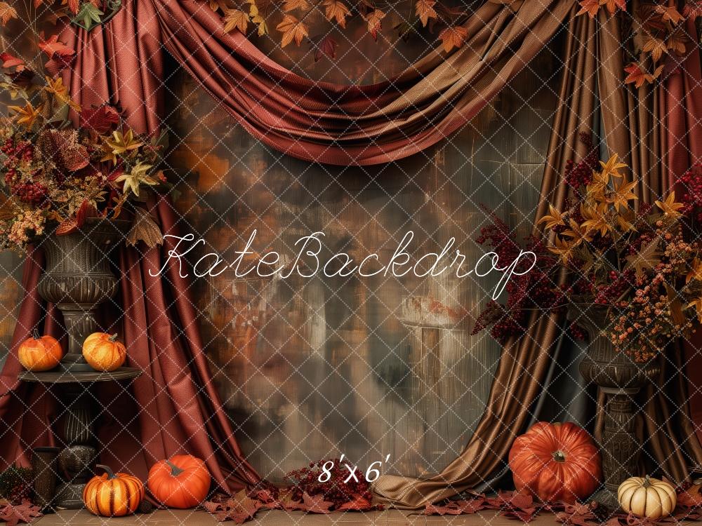 Fall Pumpkin Patch With Red Curtain Backdrop Designed by Patty Roberts