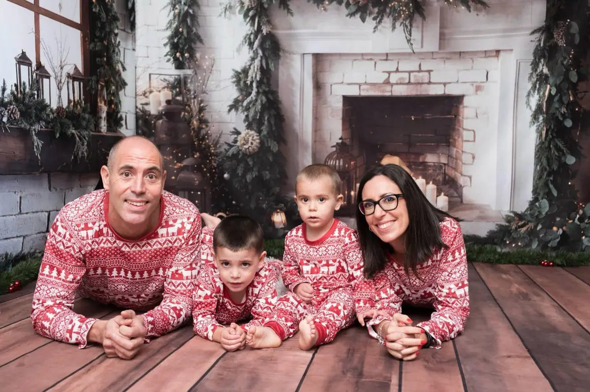 Kerst Geïllustreerd Venster Wit Bakstenen Muur Kamer Set