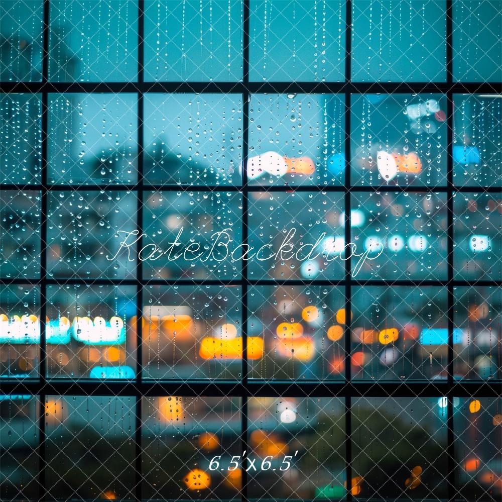 Rainy Window Modern City Lights Foto Achtergrond Designed by Mini MakeBelieve