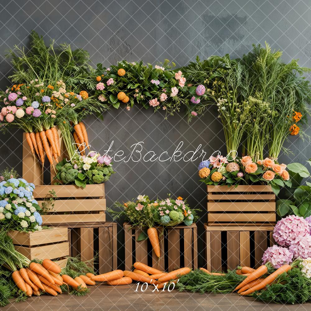 Kate Easter Floral Carrot Vegetable Wood Backdrop Designed by Emetselch