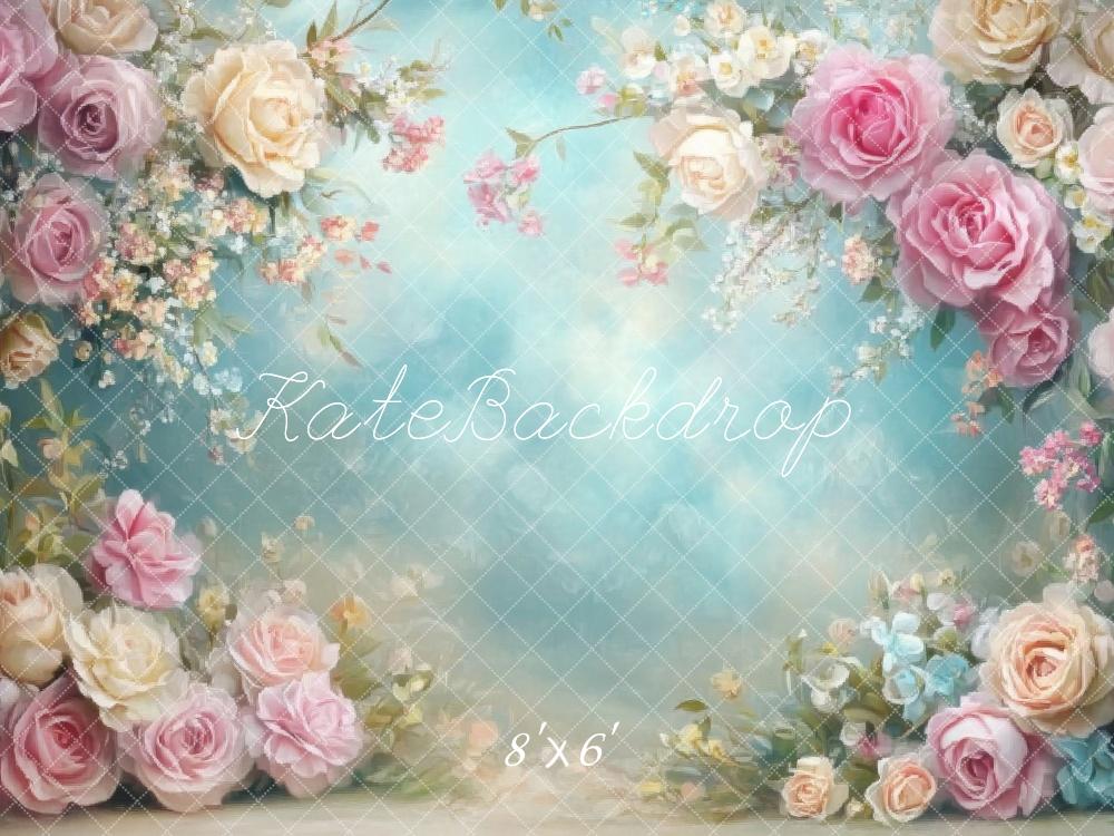 Kate Spring Floral Soft Pastel Roses Backdrop Designed by Emetselch